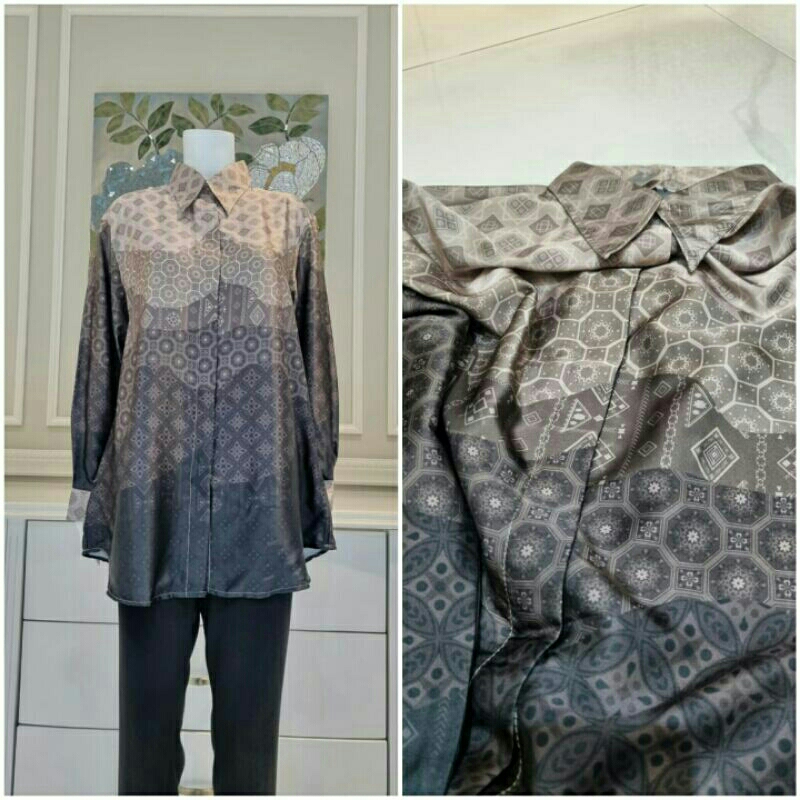 Tunik busui motif bunga original by edness kayla tunic wanita muslim Bahan semi sutra silk size ukur