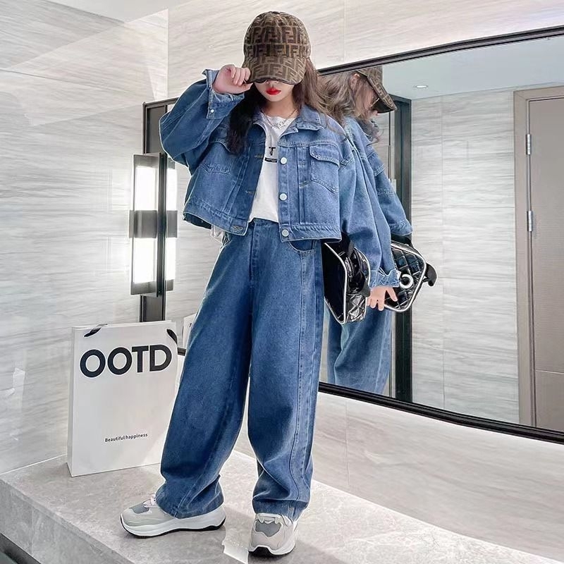 Setelan Jeans Crop Anak Cewek Tanggung Tebal Umur 7 - 14TAHUN