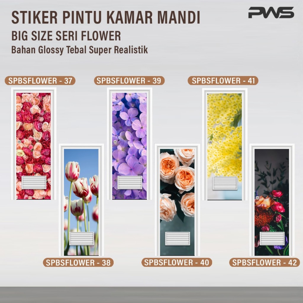 Sticker Pintu Kamar Mandi 2 Sisi Motif Flower Custom Pancawarna/Sticker Pintu Kamar Mandi