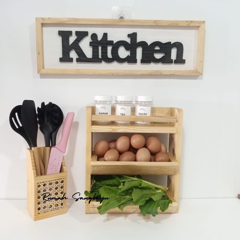 Rak Bumbu Kayu 3 Susun Kombinasi Rak Bawang