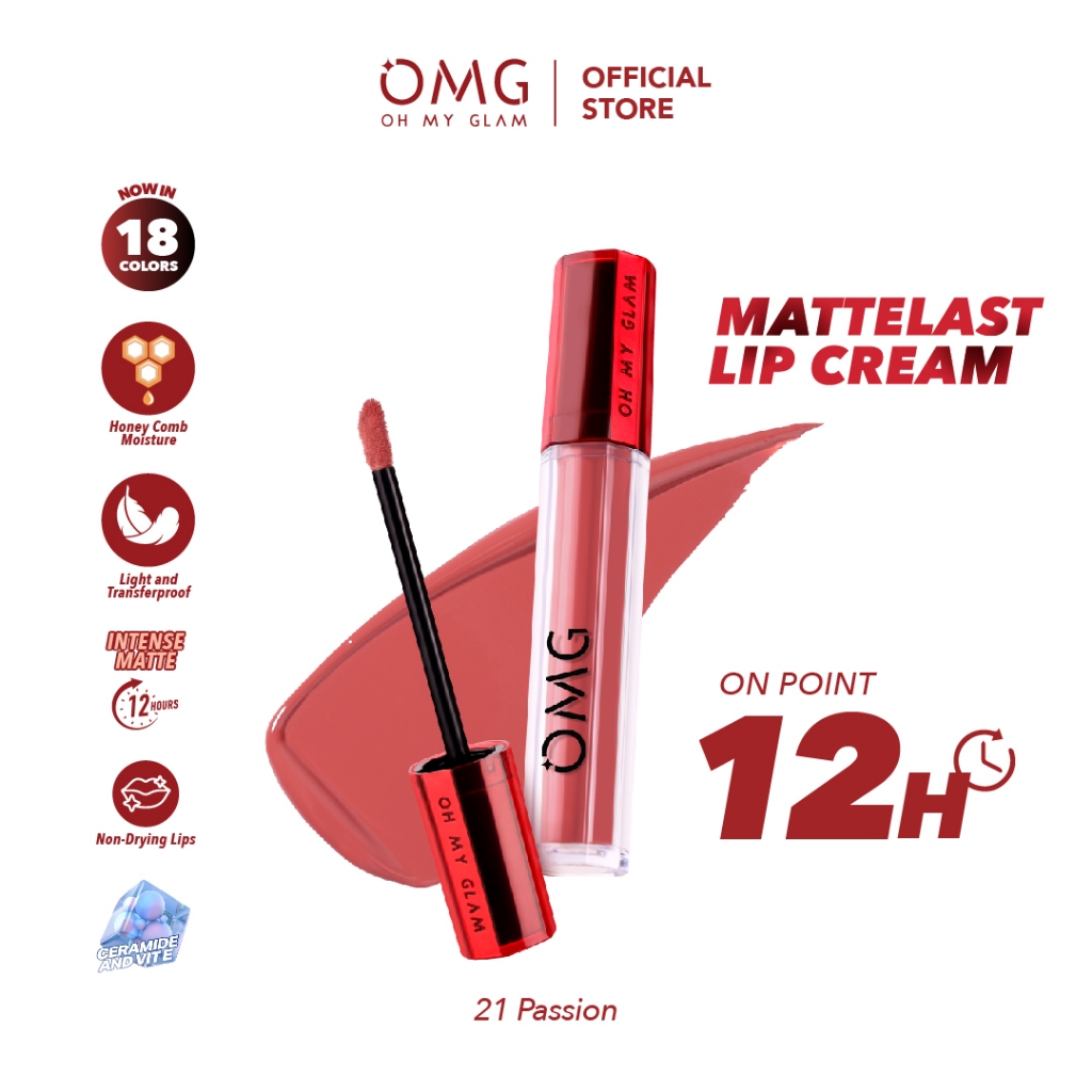 OMG OH MY GLAM Mattelast Lip Cream 21 Passion 2.9 g  - Lip Cream Matte Dengan Warna Intense, Tahan L