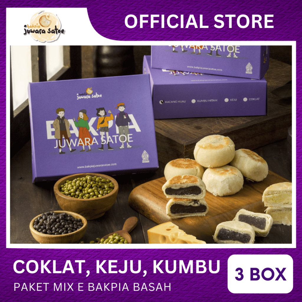 

[ 3 BOX ] PAKET BAKPIA BASAH MIX E (COKLAT, KEJU, KUMBU) - BAKPIA JUWARA SATOE