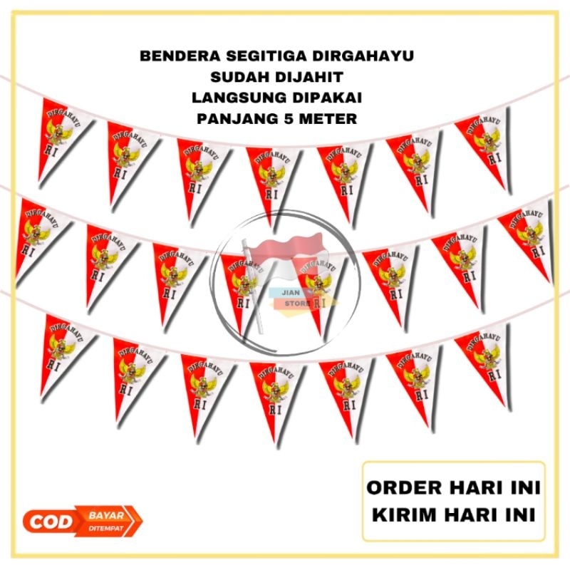 Bendera Hias Festival 5 Meter Kain Segitiga Merah Putih Garuda Dirgahayu