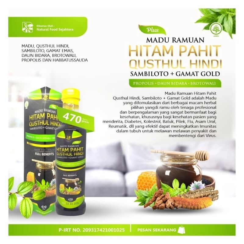 Madu Ramuan Hitam Pahit Qusthul Hindi isi : 470gr