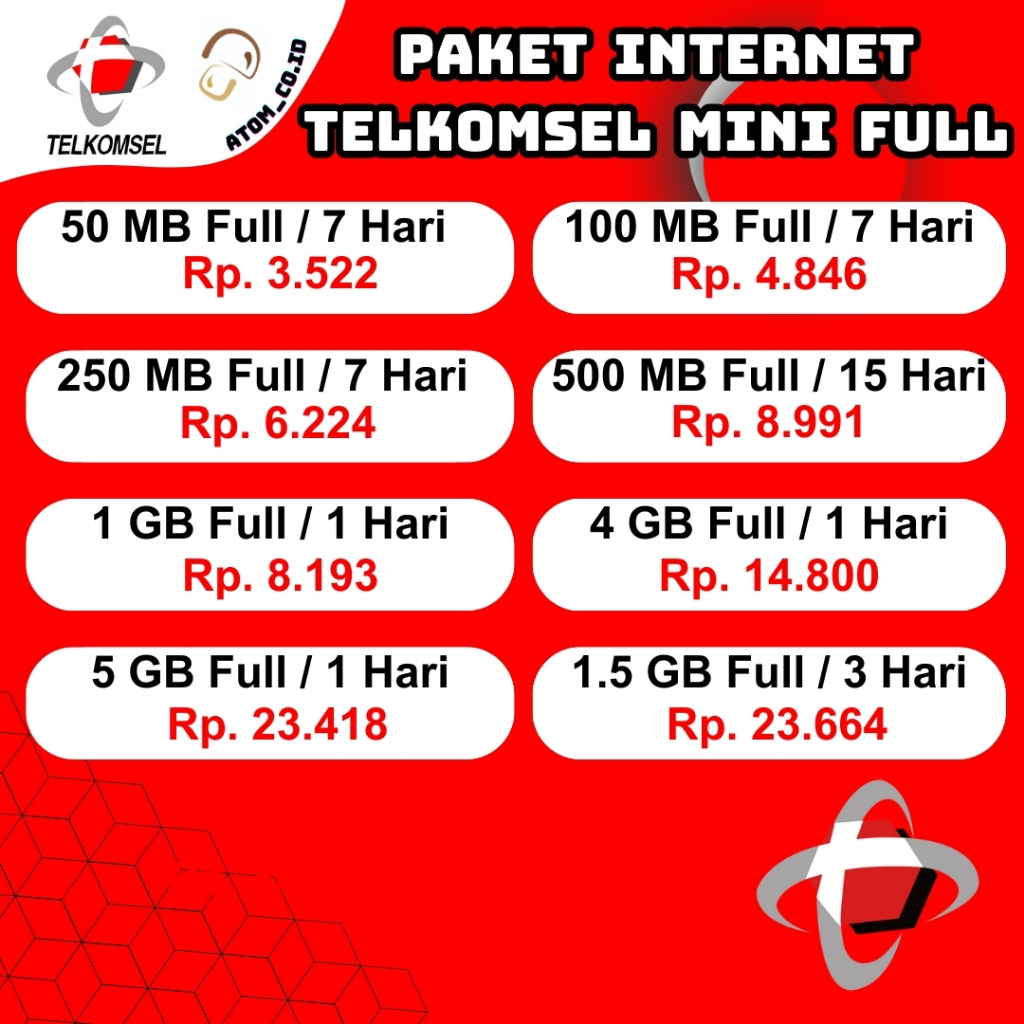 Paket Internet Telkomsel Mini -  Kuota Flash Mini Full - Kuota Internet - Termurah ..