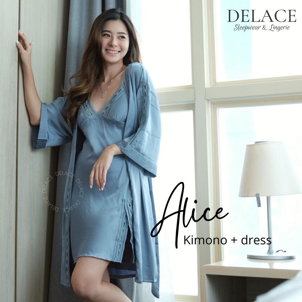 Terbaik ALICE Delace Lingerie Set Kimono Dress Satin Silk Premium