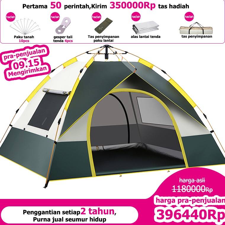MENARIK Tenda camping 4 orang tenda double layer tenda otomatis tenda camping 4 orang 2 pintu Tahan 