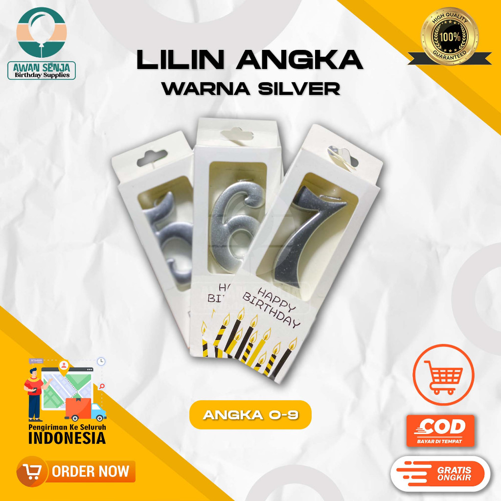 Lilin Angka Silver Ulang Tahun / Lilin Angka Ulang Tahun / Lilin Kue