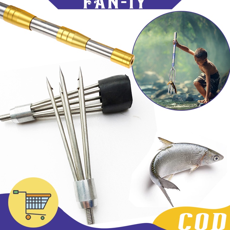 MURAH BANGET Tombak Ikan Mata 5 Tombak Pancing Ikan Stainless  Tongkat 2M Tiga Bagian Dengan Penutup