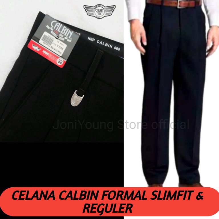 Booming Celana Calbin Kantor Panjang Bahan Pria Formal Reguler dan Slim Fit Dasar Kain Kerja Cowok K