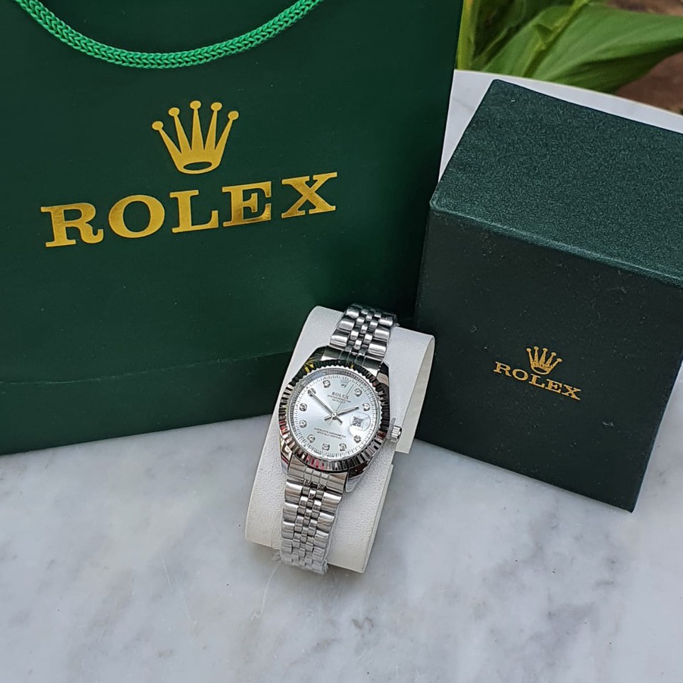 COD grosir jam tangan fashion wanita rolex rantai tgl aktif free box kartu garansi dan paperbag c I7
