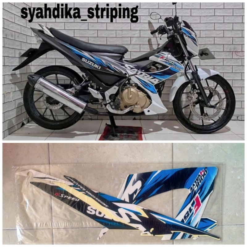 STIKER STRIPING LIS BODY SUZUKI SATRIA FU 150 2013 PUTIH BIRU ABU ABU