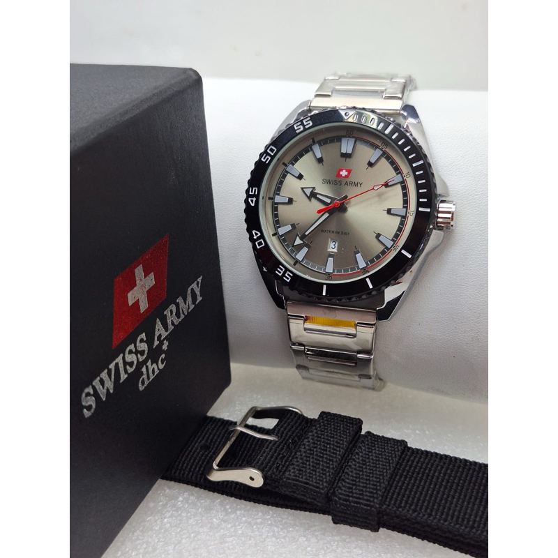 Jam Tangan Pria Swis Armi 8697 Paket Box & Tali Kanvas - Bisa COD