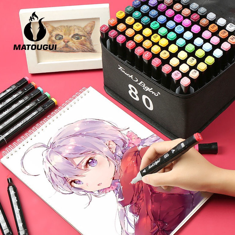 

MATOUGUI Warna Sketsa Spidol Umum General Marker Set Animation Markers for Beginner Spidol Gambar Dua Sisi Art Marker Spidol Berwarna hingga 8 Warna TouchFive KODE K1M3