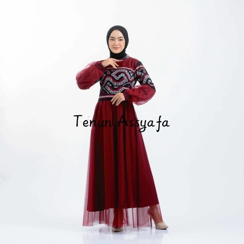 DRESS TENUN BROKAT KOMBINASI KAIN TOYOBO SATIN, DRESS KONDANGAN, GAMIS PESTA PERNIKAHAN