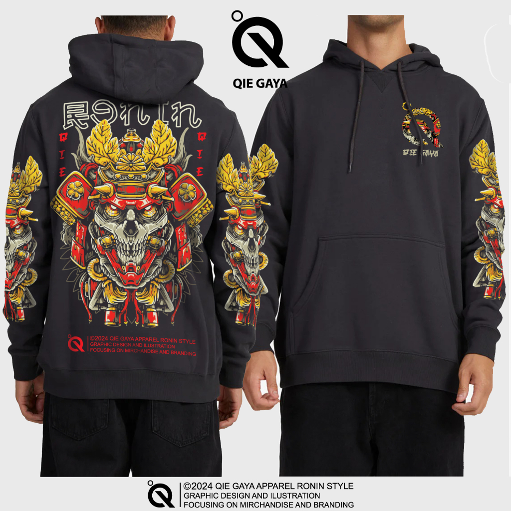 QIE GAYA Sweater hoodie original distro gambar Ronin series full sablon bahan fleece cotton 300gr re