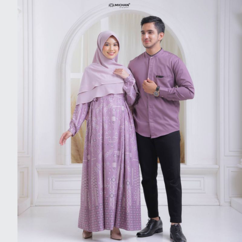 Baju Muslim Seragam Keluarga Hawa Raya Lilac X Koko Fuku Deep Lilac Baju Muslim Couple Baju Muslim s
