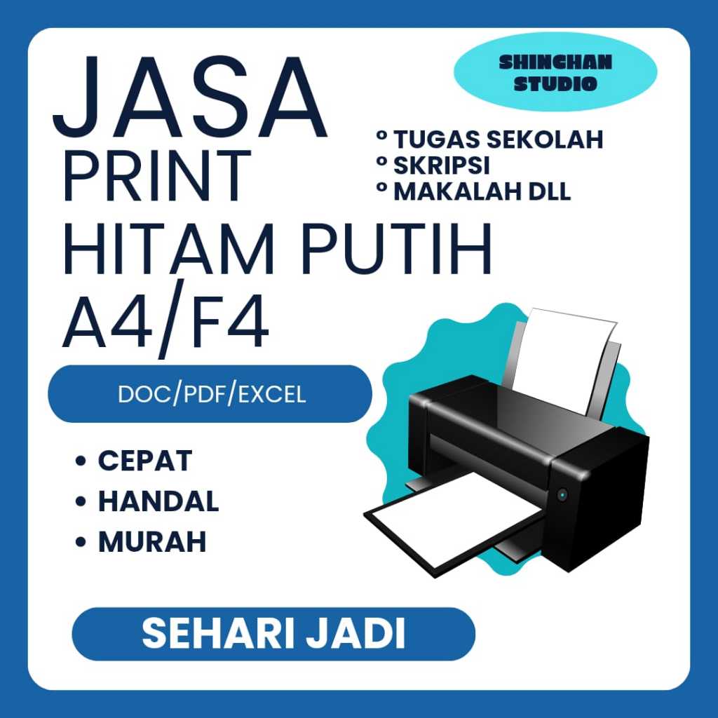 

Jasa Print Hitam Putih A4/F4 75 GSM TERMURAH/ TERCEPAT/ TERPERCAYA