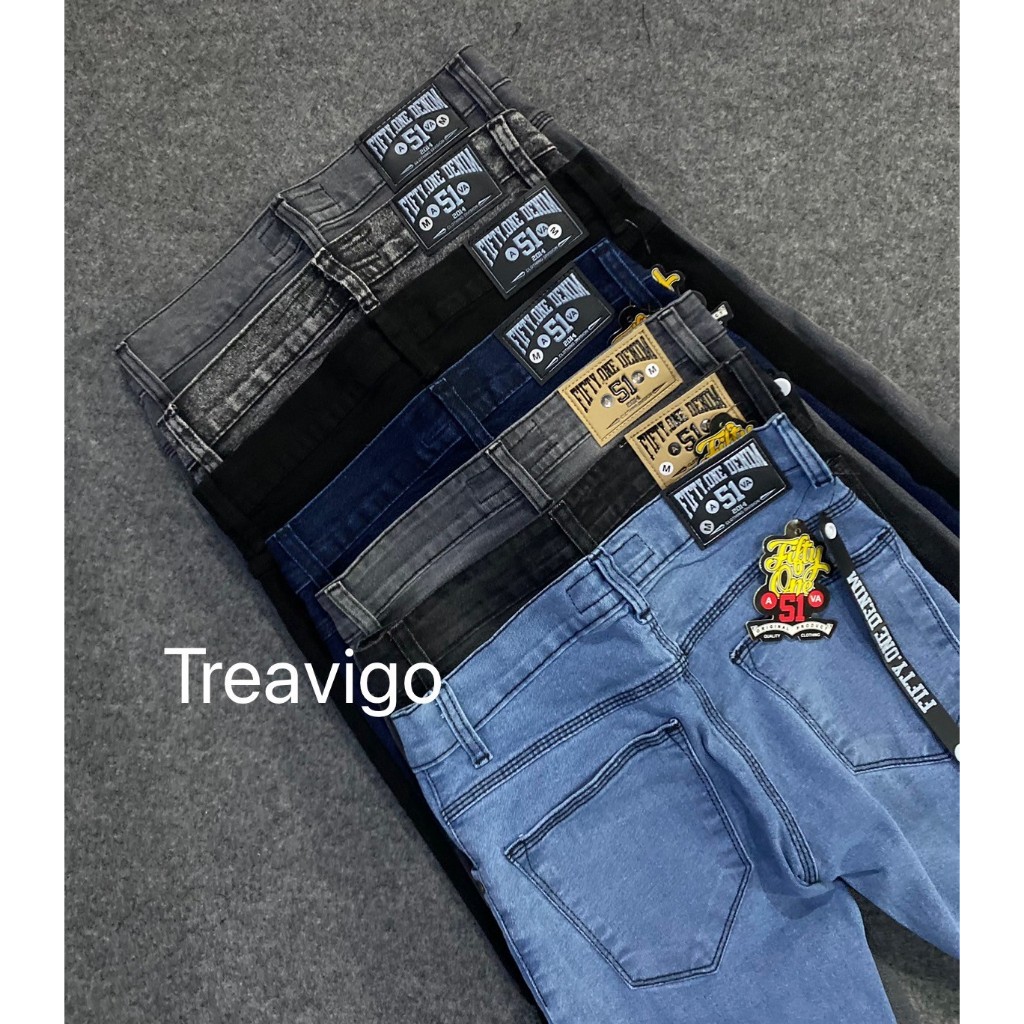 FIFTYONE51 TERLARIS Celana Pria Jeans Panjang SLIMFIT Calana warna Black jazz Scrup Clor Hitam Polos