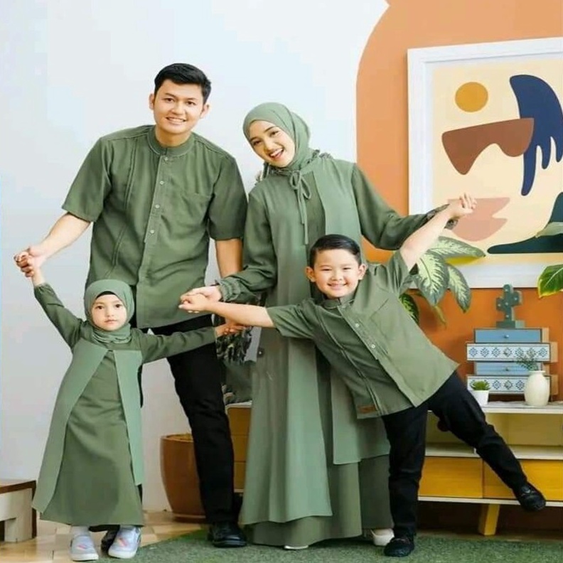 ART C36A Gamis Muslim Dan Kemeja Koko Baju Serimbit Keluarga  Gamis Anak Dan Remaja Set Hijab  Gamis