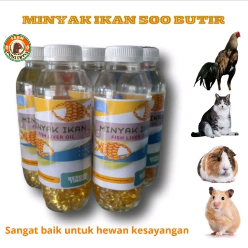 Minyak ikan 500 butir minyak ikan untuk kucing/ minyak ikan 1 botol untuk ayam/ minyak ikan burung