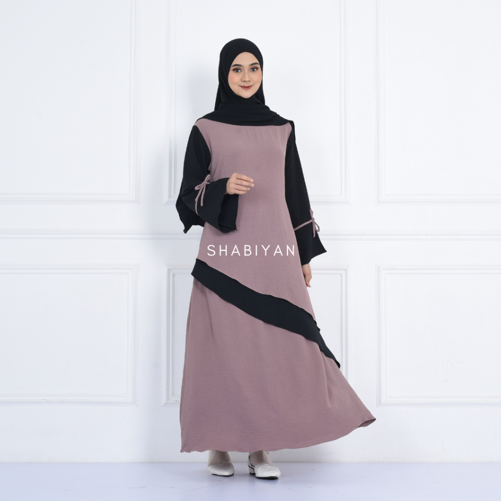 SHABIYAN Gamis Muslim Wanita Polos Kombinasi Crinkle CEY | Viola 534-2