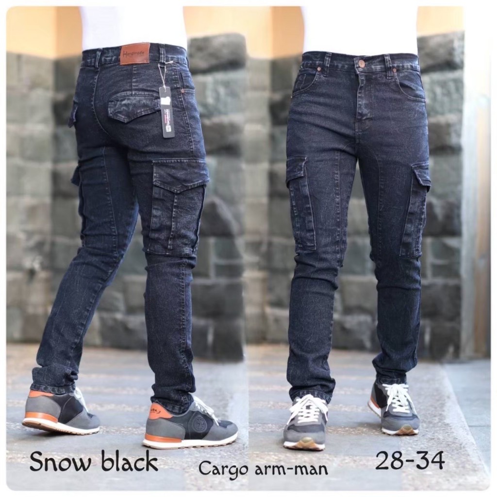 Celana Panjang Jeans Cargo Pria Arman Slimfit Handmade Original Terbaru 2024