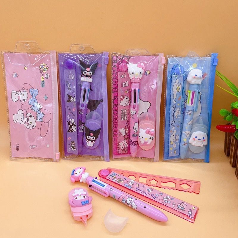 

Set 3 in 1 Alat Tulis Sekolah Pulpen Warna + Correction Tape + Penggaris Lucu Motif SANRIO Study Set Lucu 3359