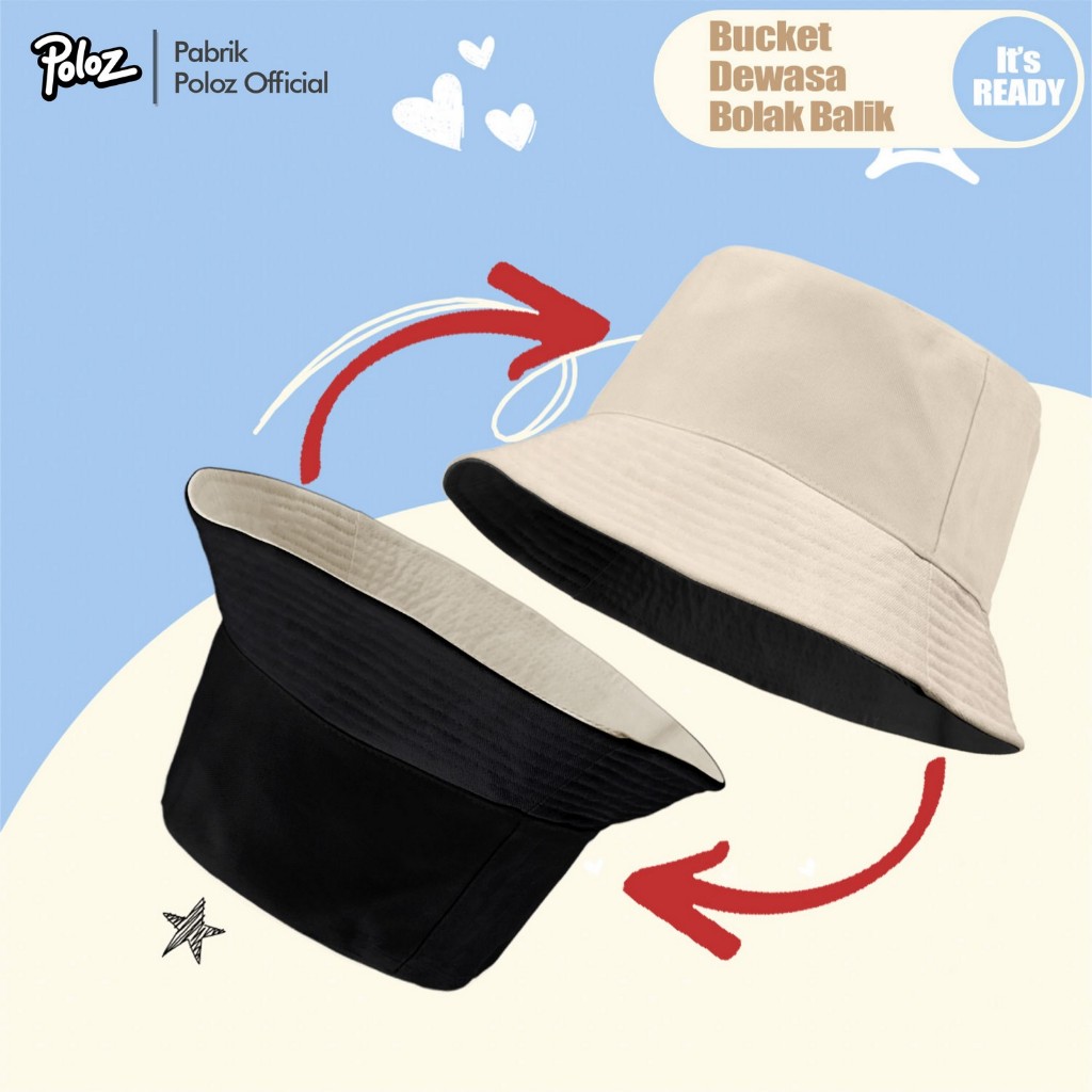 TOPI BUCKET BOLAK BALIK POLOS 2 WARNA TOPI BUCKET LAKI LAKI PEREMPUAN KEREN DAN MURAH
