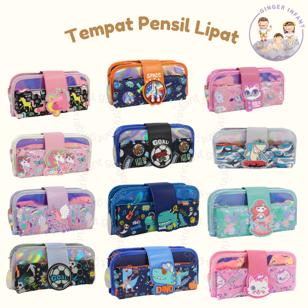 

GINGERINFANT tempat pensil lipat anak pencil case lipat 3 kotak pensil anak perempuan kotak pensil anak laki laki