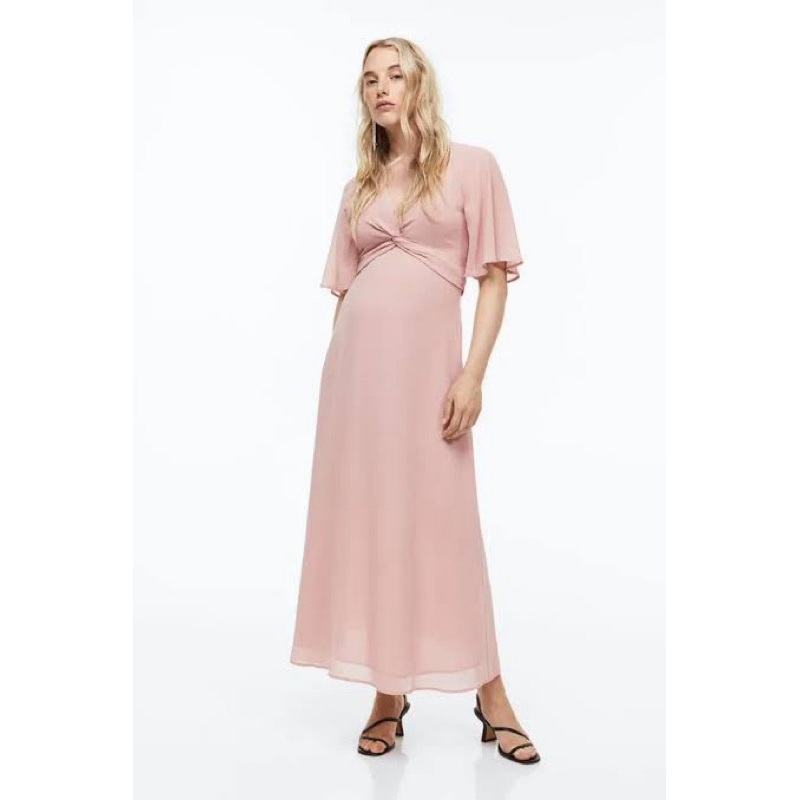 HM MAMA FLOUNCE MAXI DRESS LIGHT PINK