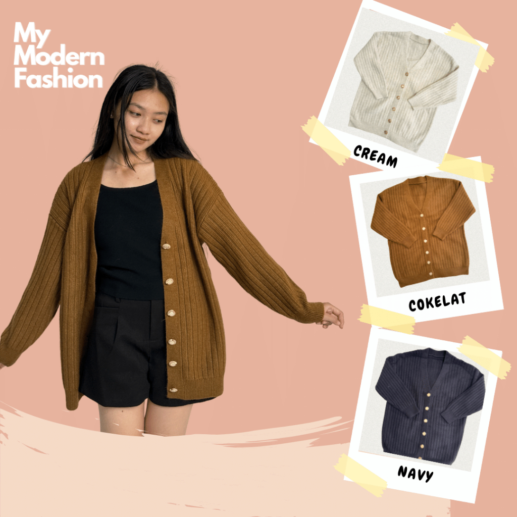 [ MY MODERN ] CARDIGAN OVERSIZE RAJUT KANCING MOTIF STRIPE PATTERN |  KOREAN STYLE