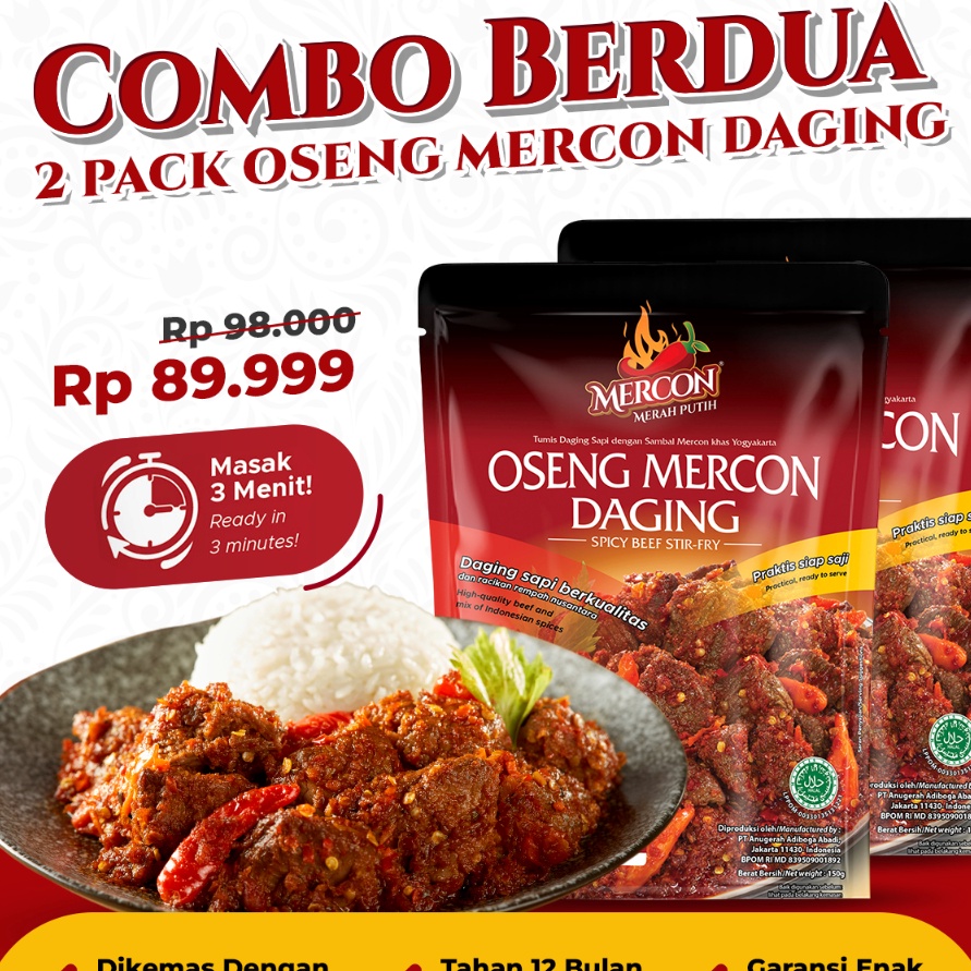 

Terbaru Mercon Merah Putih Hemat Combo Berdua 2 x Oseng Mercon Daging
