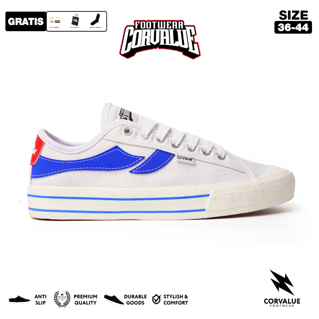 CORVALUE - Sepatu sneakers kasual Corvalue Footwear Pria Wanita DIAMOND 001 White Blue Oiginal