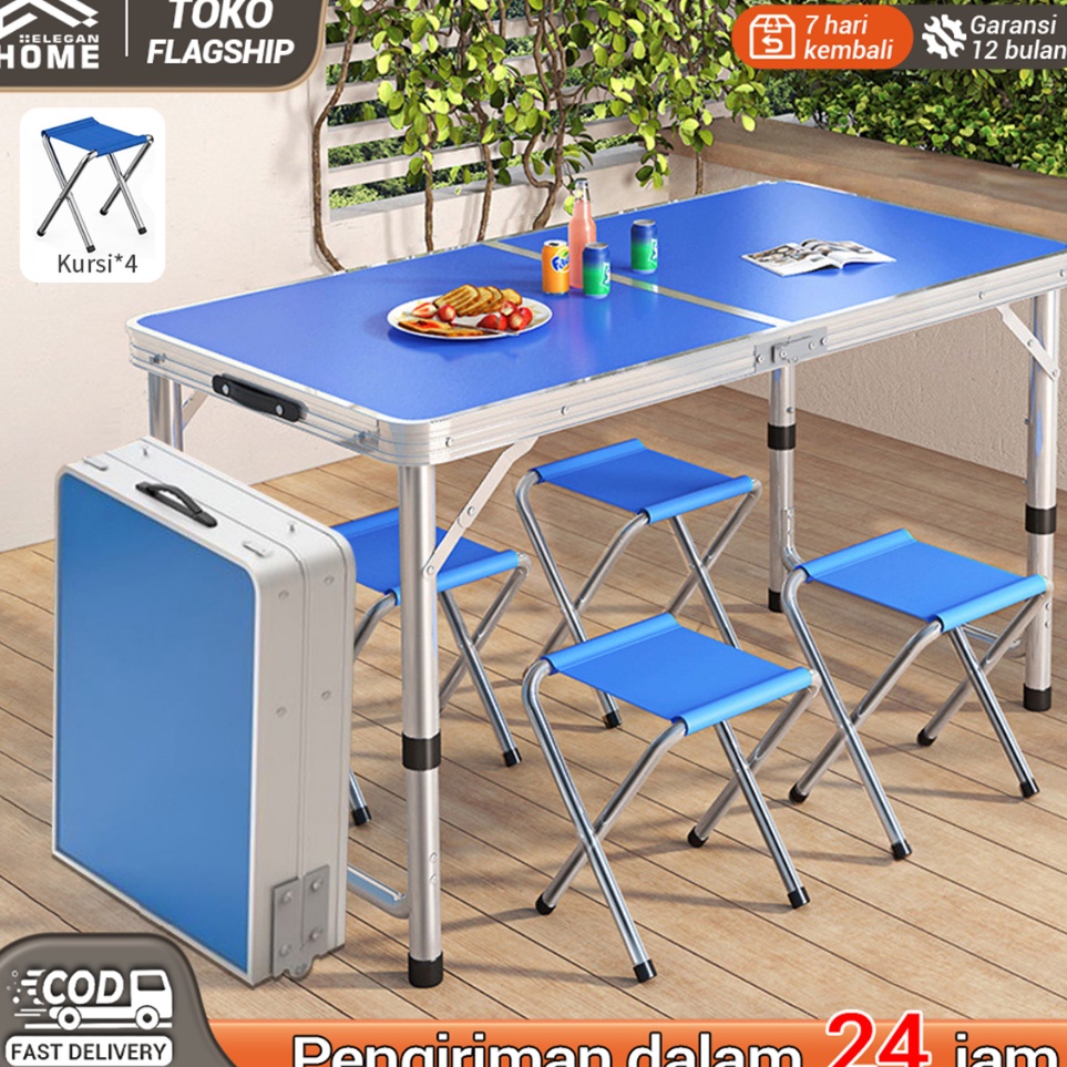 Diskon Spesial Elegan Home Meja Lipat Koper 4 Kursi Meja Lipat Meja Koper Aluminium meja Portable Ka