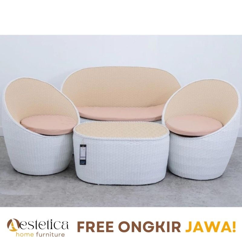 (FREE ONGKIR) SET SOFA TAMU ROTAN GENTONG / KURSI TAMU ROTAN SINTETIS By Aestetica Furniture Surabay