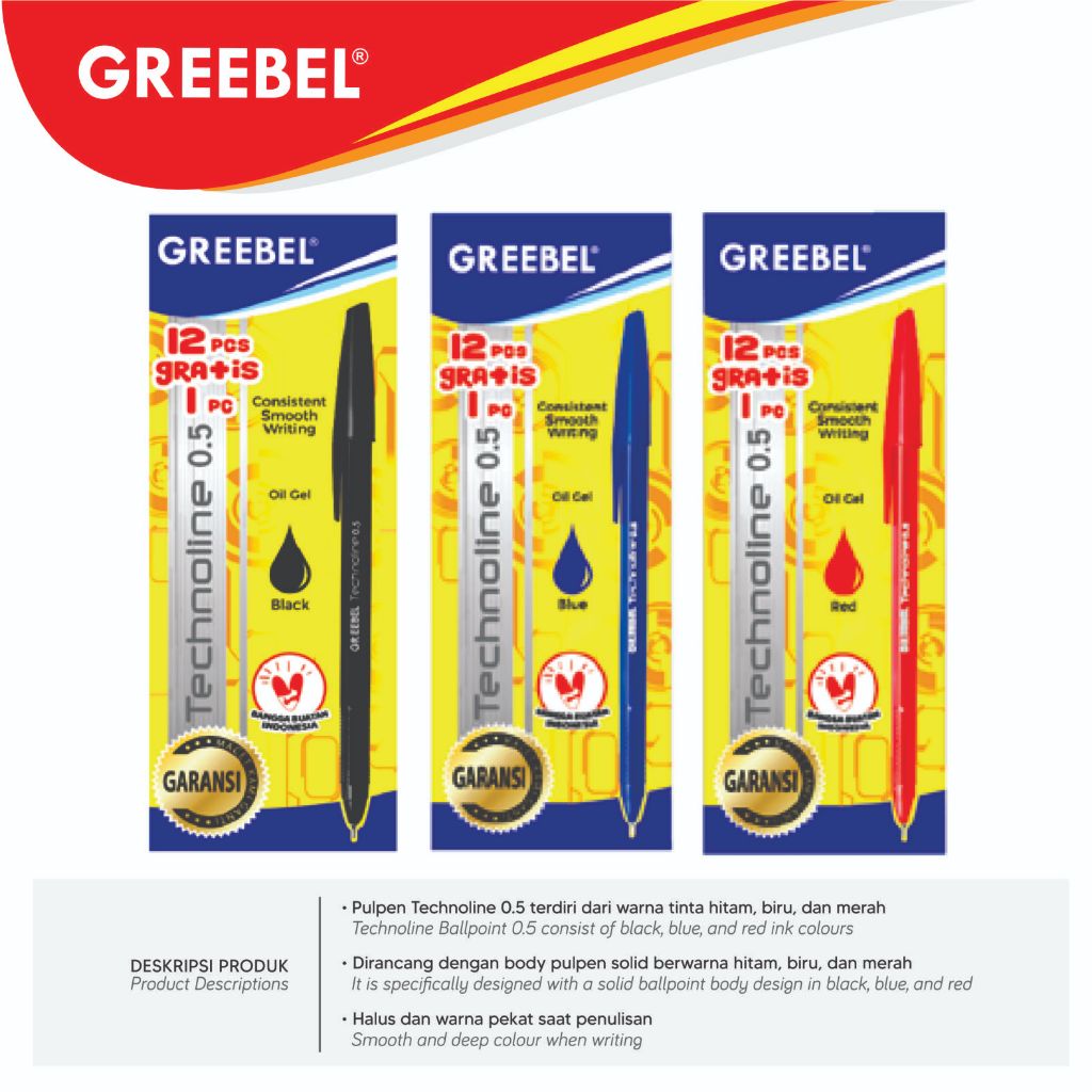 

(13PCS) 12 + FREE 1 PCS BOLPEN/ PEN TECHNOLINE GREEBEL