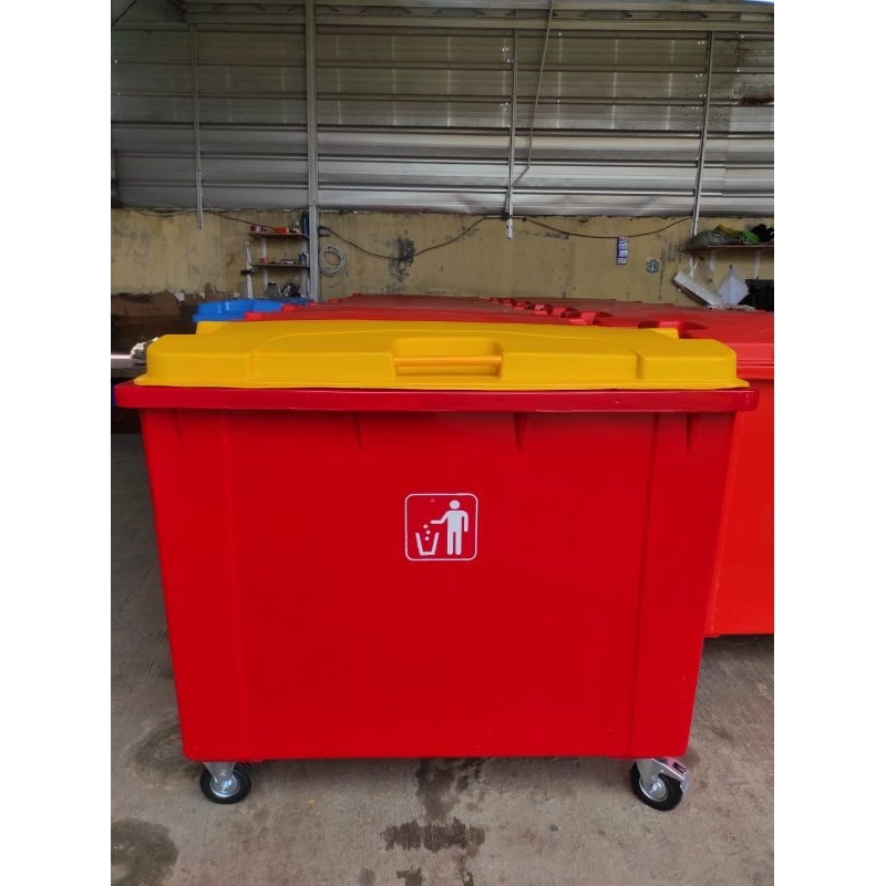 TEMPAT SAMPAH BESAR/TONG SAMPAH BESAR/BAK SAMPAH BESAR VOLUME 660 LITER KOMBINASI WARNA MERAH TUTUP 