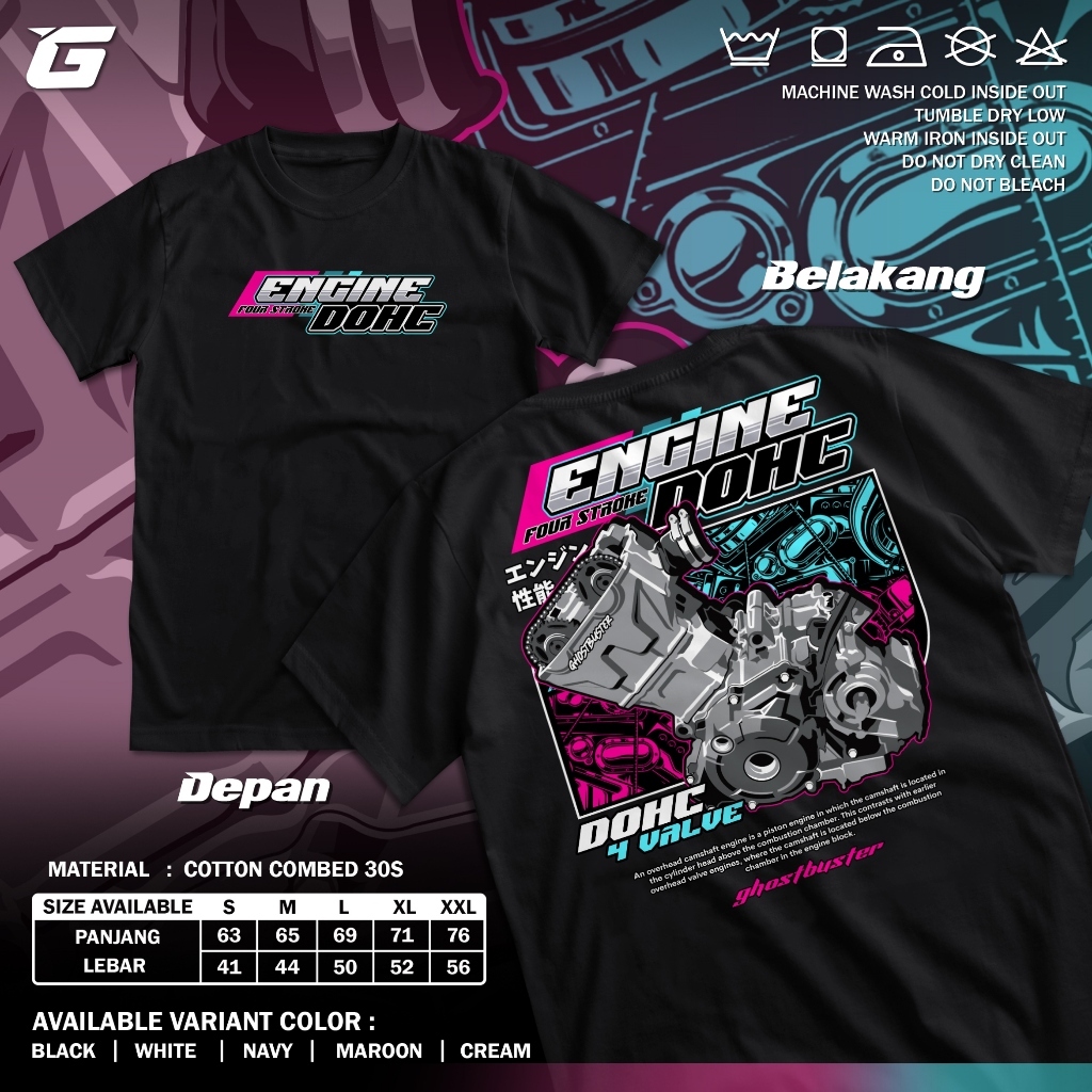 Kaos Engine DOHC Gank 4 Value 4 Stroke Baju Distro Pskn DOHC Pasukan DOHC Motor Four Stroke ~FREE ST