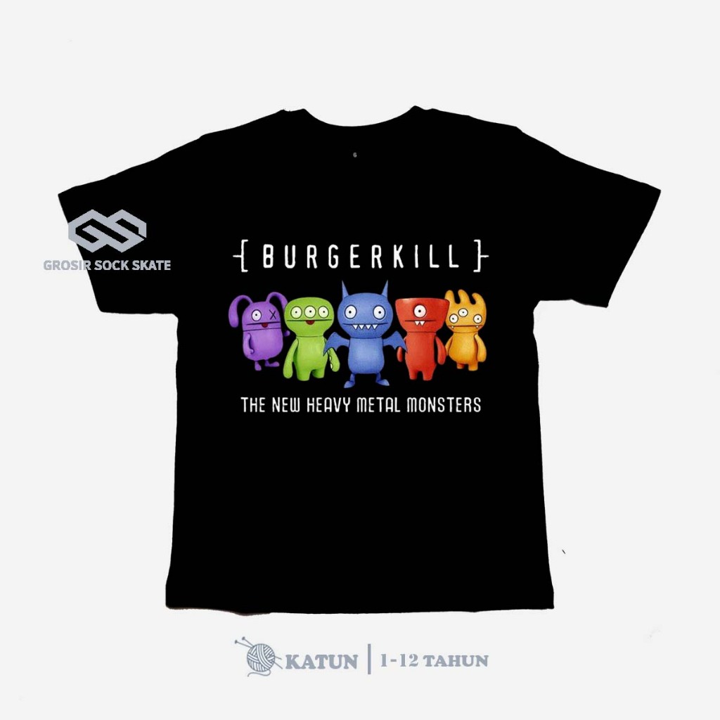 KAOS BAND ANAK/ KAOS MUSIK BURGERKILL HITAM USIA 1-12 TAHUN