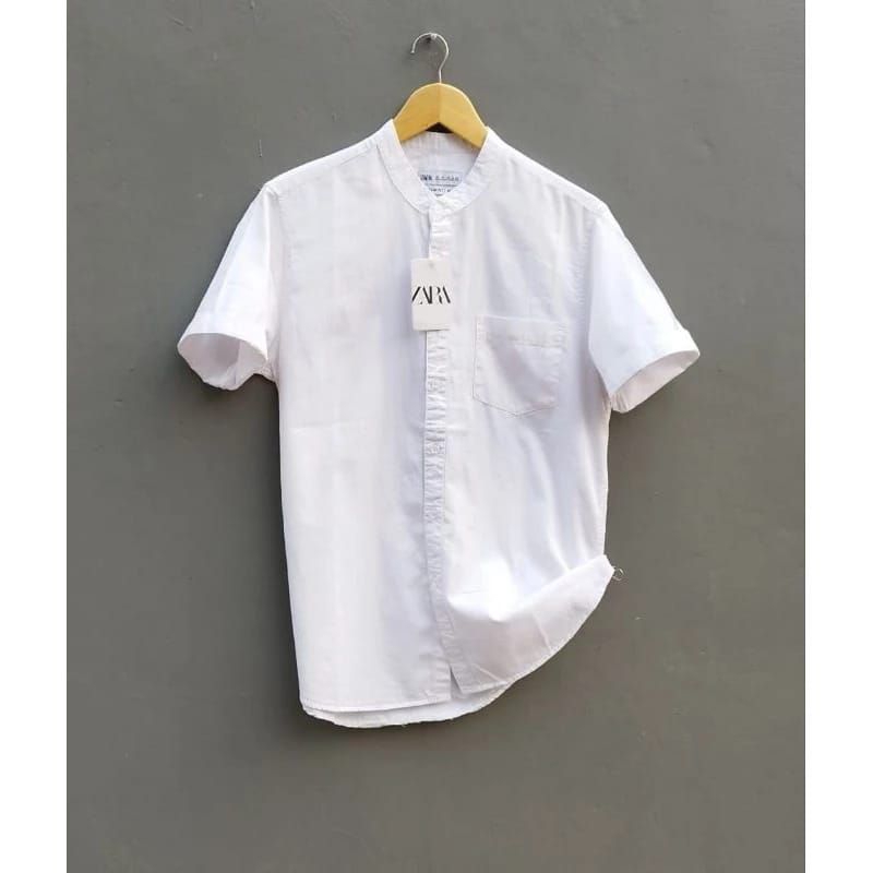 kemeja Zara kerah Shanghai polos lengan pendek premium//kemeja pria polos//kemeja Zara premium