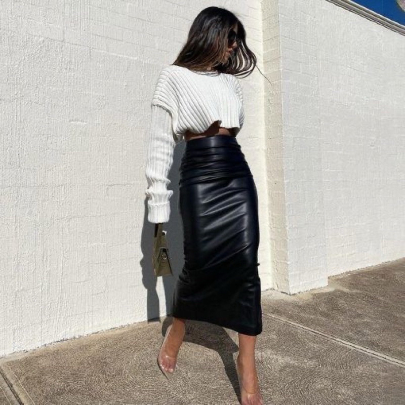 Skirt Leather Small Shavings / span wanita kulit