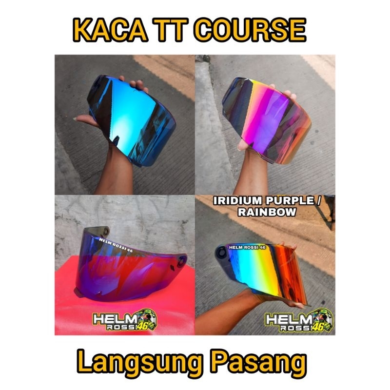 KACA VISOR FLAT KYT TT COURSE TTC IRIDIUM BLUE RED GOLD SILVER HITAM BENING PURPLE WINE