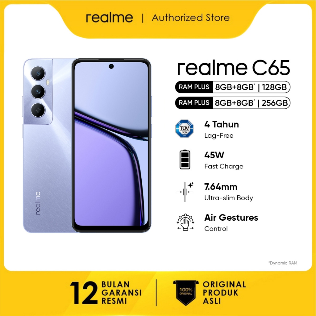 realme C65 HP 8*8+256GB 45W Fast Charge | 5000mAh Massive Battery | G85 | 5000mAh Massive Battery | IP54 Water Resistance | Rainwater Smart Touch-Starlight Purple
