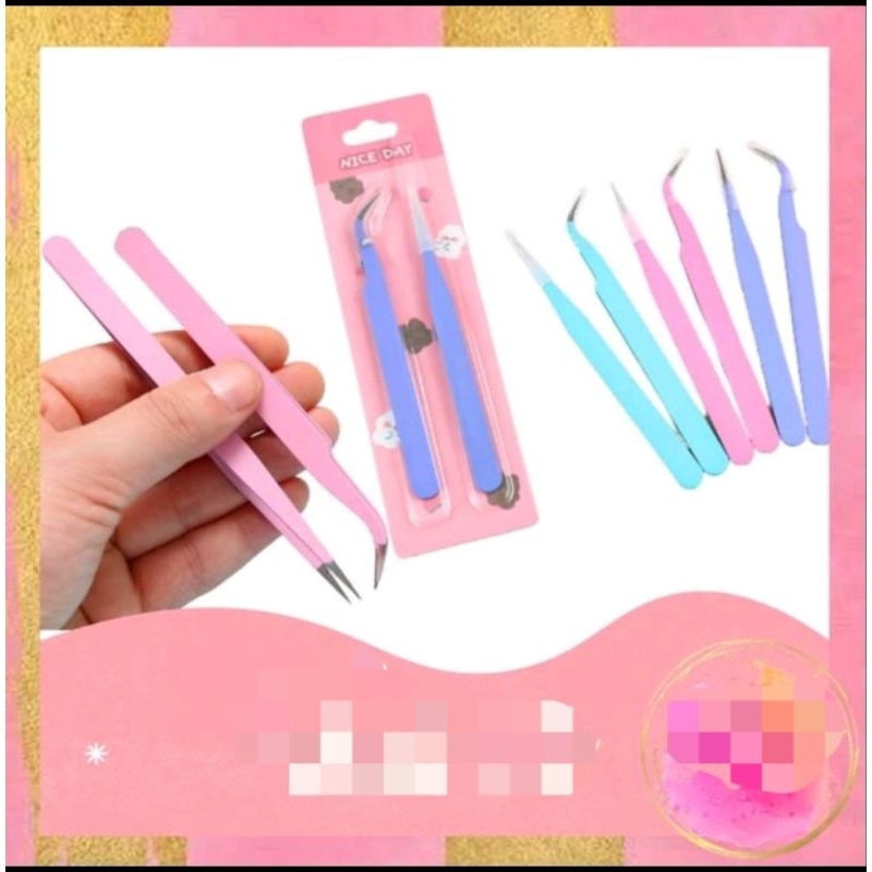 Pinset Bengkok / Pinset Lurus / Tweezer Sticker / Macaron Tweezers Penjepit Stiker / Pinset Eyelash 