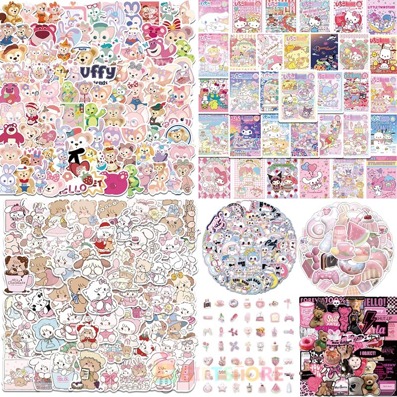 

✨COD 100 PCS Stiker Sanrio Lucu Kartun Stiker Retro 3D Merah Muda/MIKKO/Stiker Stardew Clarabelle/Stiker Kucing Tahan Air Gelas Air-GS