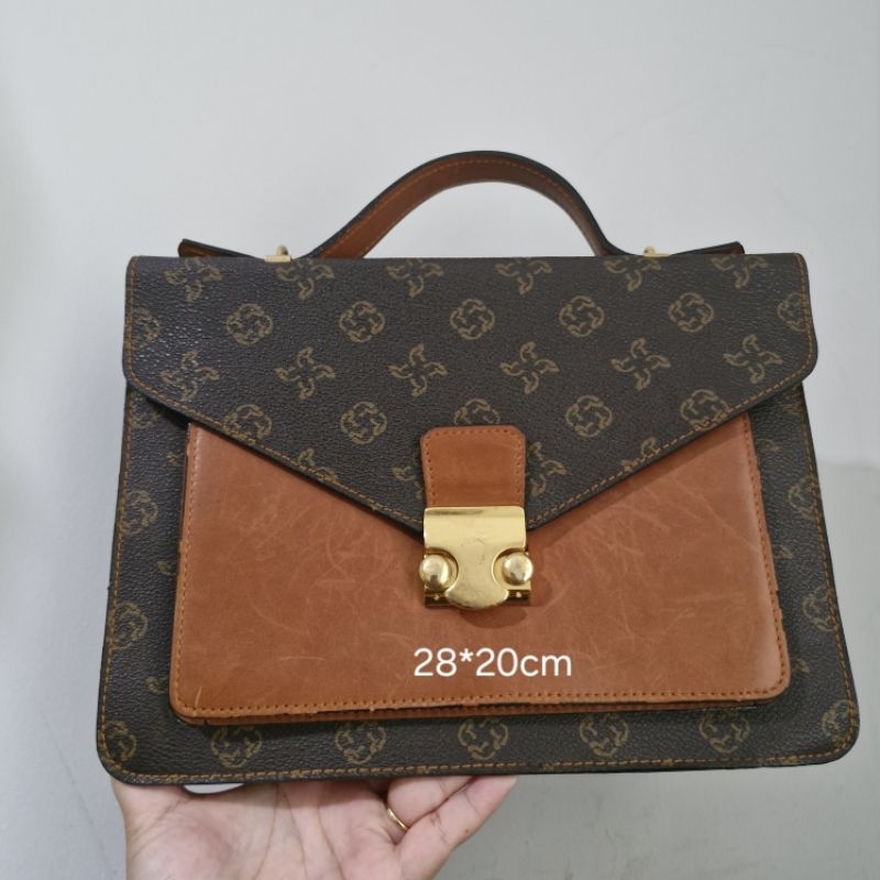 Tas tenteng Handbag PVC Kulit Vintage Kumkang Signature Tan leather