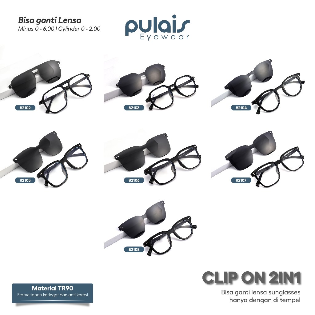 Pulais Eyewear Kacamata Clip On Sunglasess Bahan Metal Bentuk Geometri Polarized Pria Wanita Mix Cli