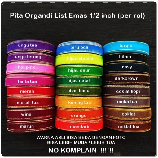 

POL-403 : Pita Organdi List Emas 1/2 inch (per rol)