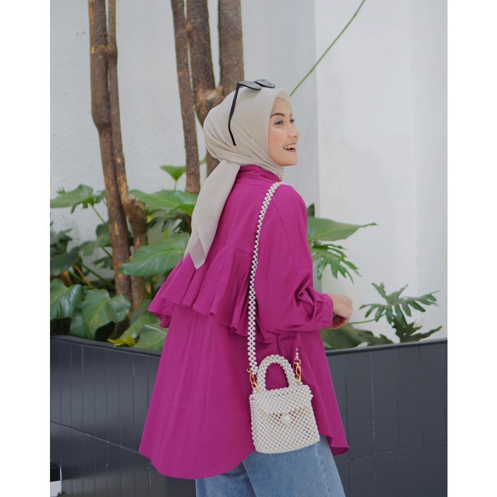 kemeja wanita rumbai belakang/kemeja wanita over size/baju wanita kekinian/kemeja wanita model terba